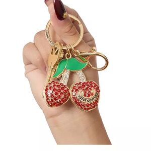 Juicy Couture Bling Cherry Keychain/Bag Charm + Bonus Keychain (New)